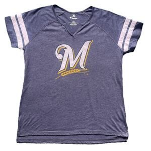 Milwaukee Brewers Women’s Large V-Neck T-Shirt Blue Short Sleeve MLB Baseball